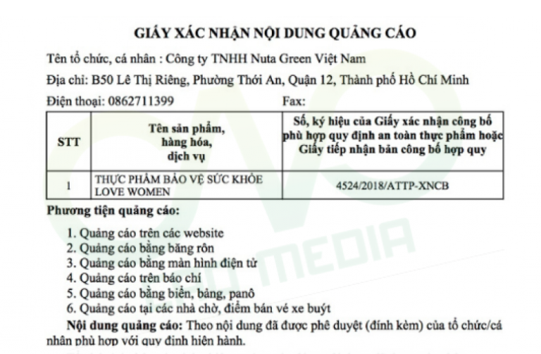 XIN GIẤY PHÉP QUẢNG CÁO THỰC PHẨM BẢO VỆ SỨC KHOẺ