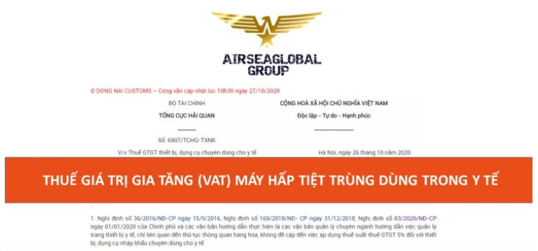 THUẾ GIÁ TRỊ GIA TĂNG VAT MÁY HẤP TIỆT TRÙNG DÙNG TRONG Y TẾ